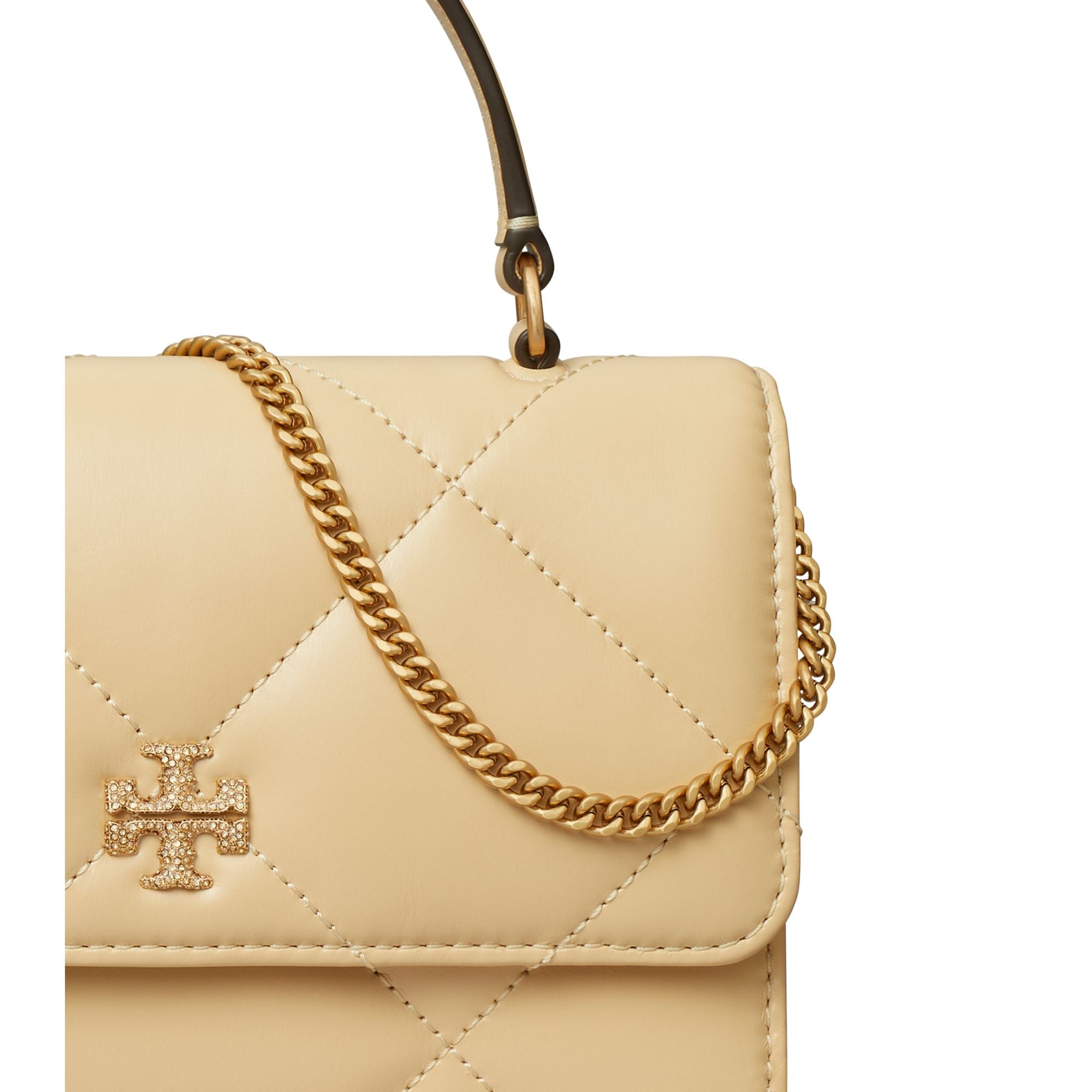 Women Kira Pave Logo Diamond Quilt Mini Top Handle Chain Wallet - Vanilla Soft Serve