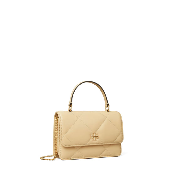 Women Kira Pave Logo Diamond Quilt Mini Top Handle Chain Wallet - Vanilla Soft Serve