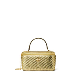 Women Kira Metallic Moto Quilt Vanity Case - Gold
