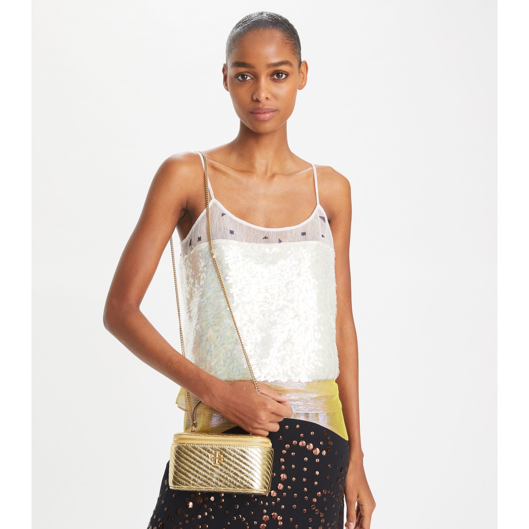 Women Kira Metallic Moto Quilt Vanity Case - Gold