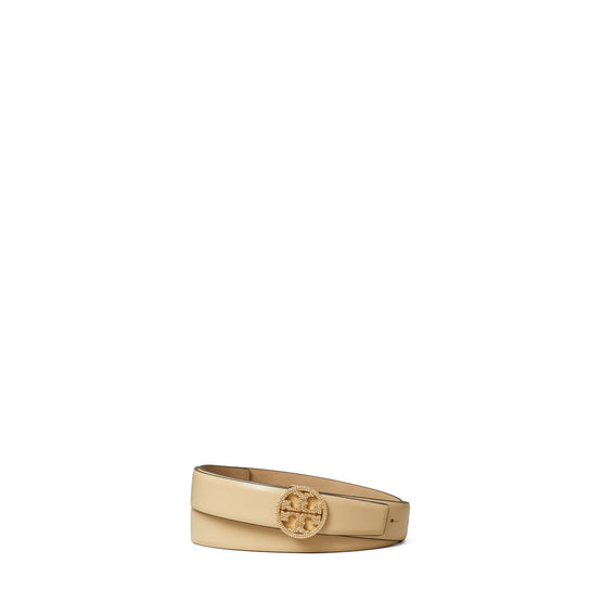 Women 1" Miller Smooth Leather Pave Logo Belt - Vanilla Soft Serve