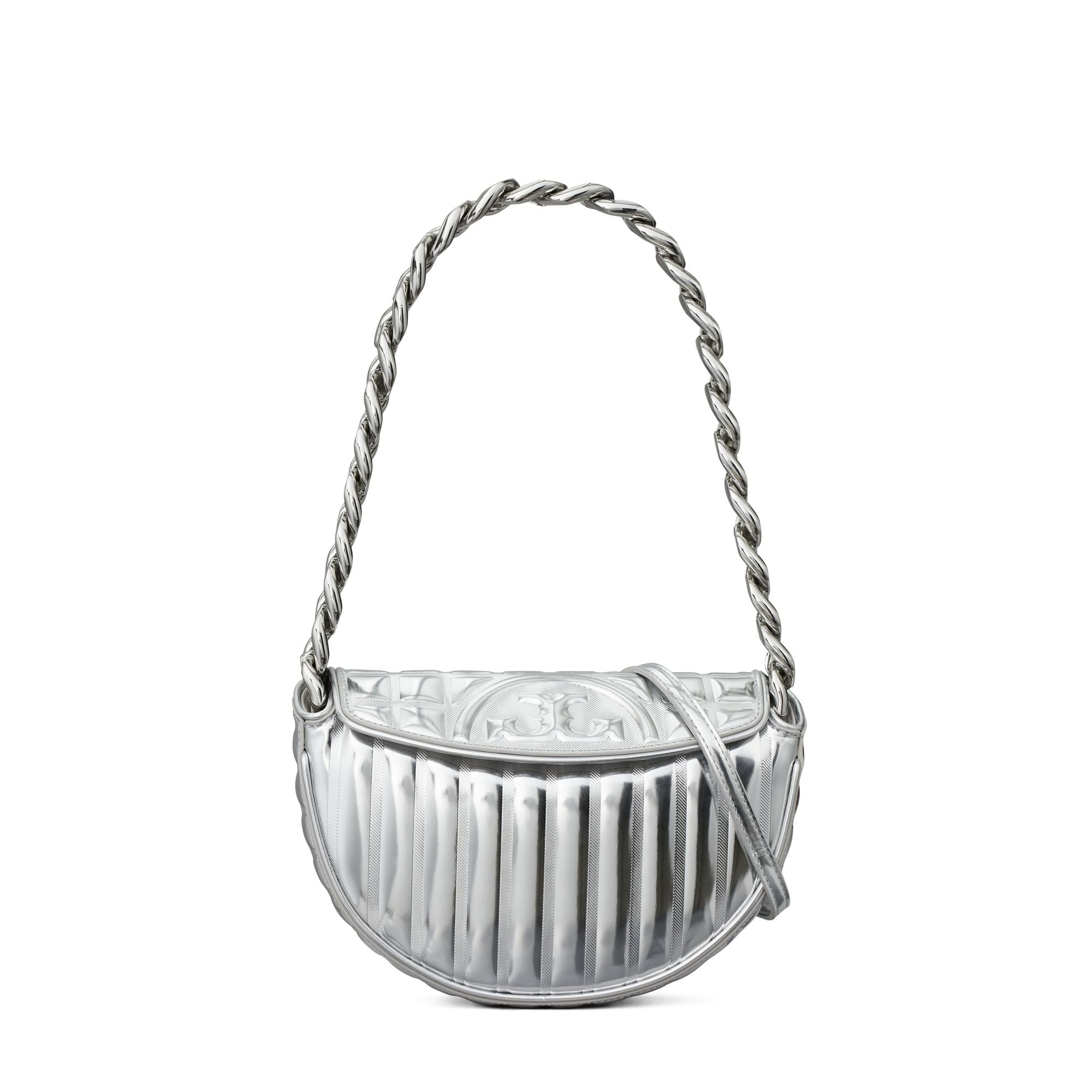 Women Fleming Soft Metallic Quilt Mini Crescent Bag - Silver