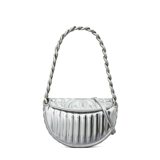Women Fleming Soft Metallic Quilt Mini Crescent Bag - Silver