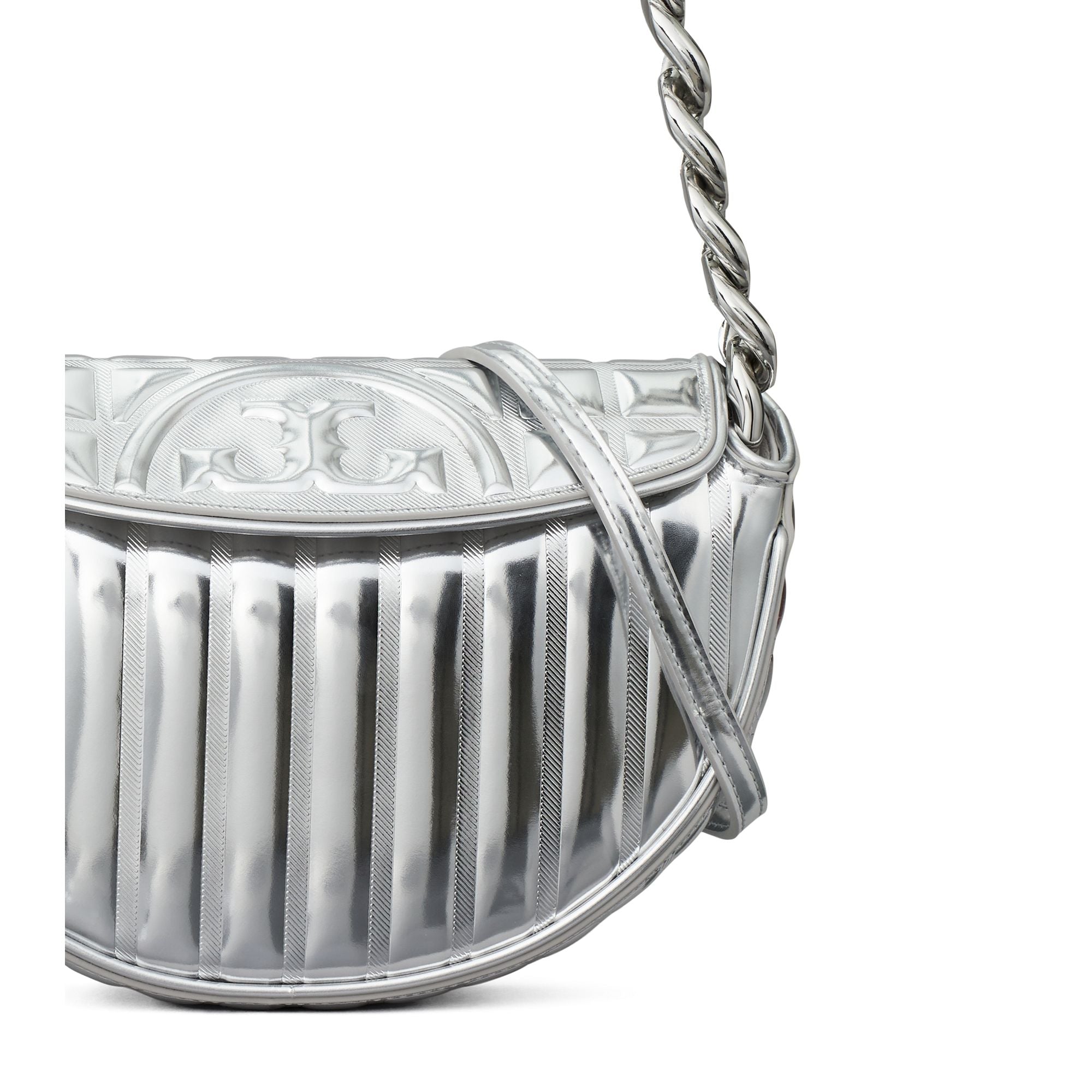 Women Fleming Soft Metallic Quilt Mini Crescent Bag - Silver