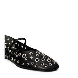 Women Eyelet Mary Jane Ballet - Perfect Black / Silver