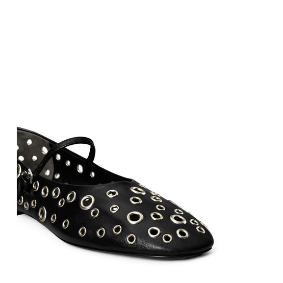 Women Eyelet Mary Jane Ballet - Perfect Black / Silver