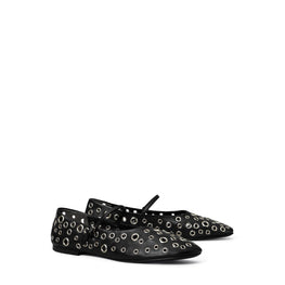 Women Eyelet Mary Jane Ballet - Perfect Black / Silver