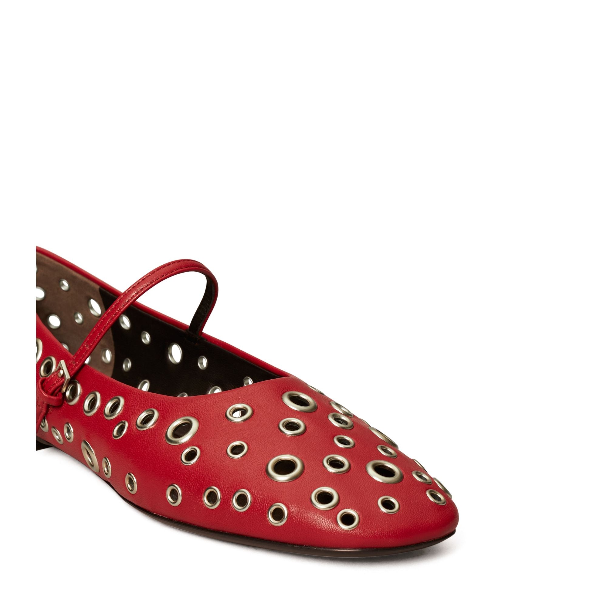 Women Eyelet Mary Jane Ballet - Tory Red / Silver