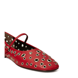 Women Eyelet Mary Jane Ballet - Tory Red / Silver