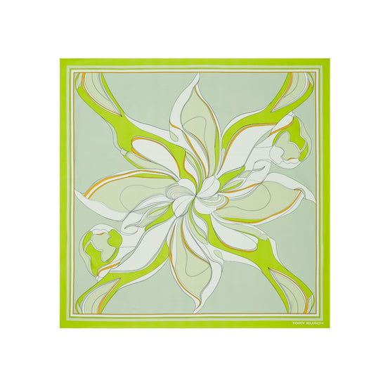 Women Oversized Twisty Floral Silk Square Scarf - Chartreuse