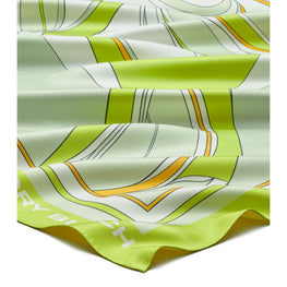 Women Oversized Twisty Floral Silk Square Scarf - Chartreuse