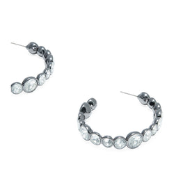 Women Crystal Hoop Earring - Shiny Hematite / Crystal