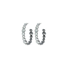 Women Crystal Hoop Earring - Shiny Hematite / Crystal