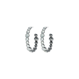 Women Crystal Hoop Earring - Shiny Hematite / Crystal