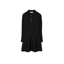 Women Solid Tech Knit Polo Long-Sleeve Mini Dress - Black