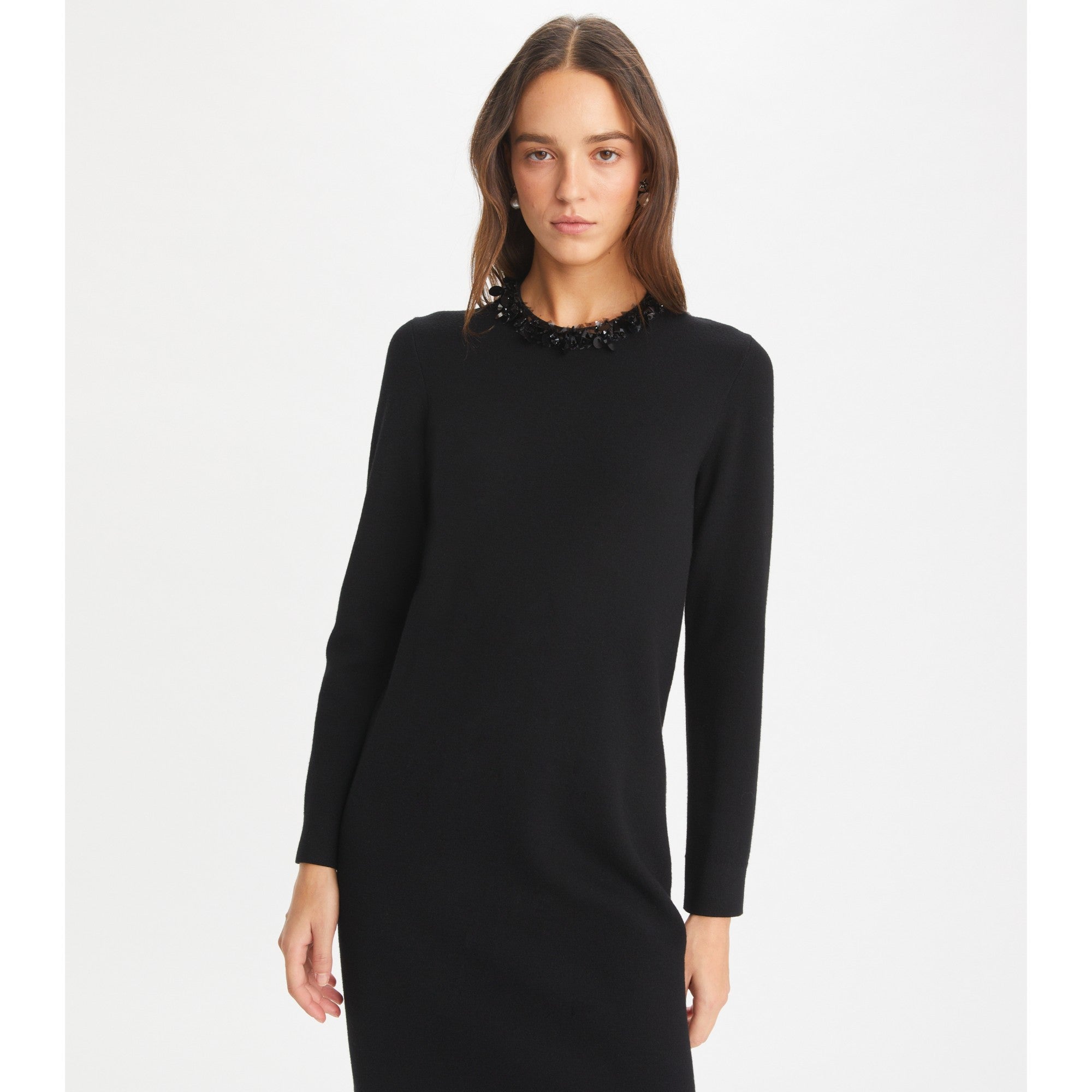 Women Embellished Sweater Dress - Black