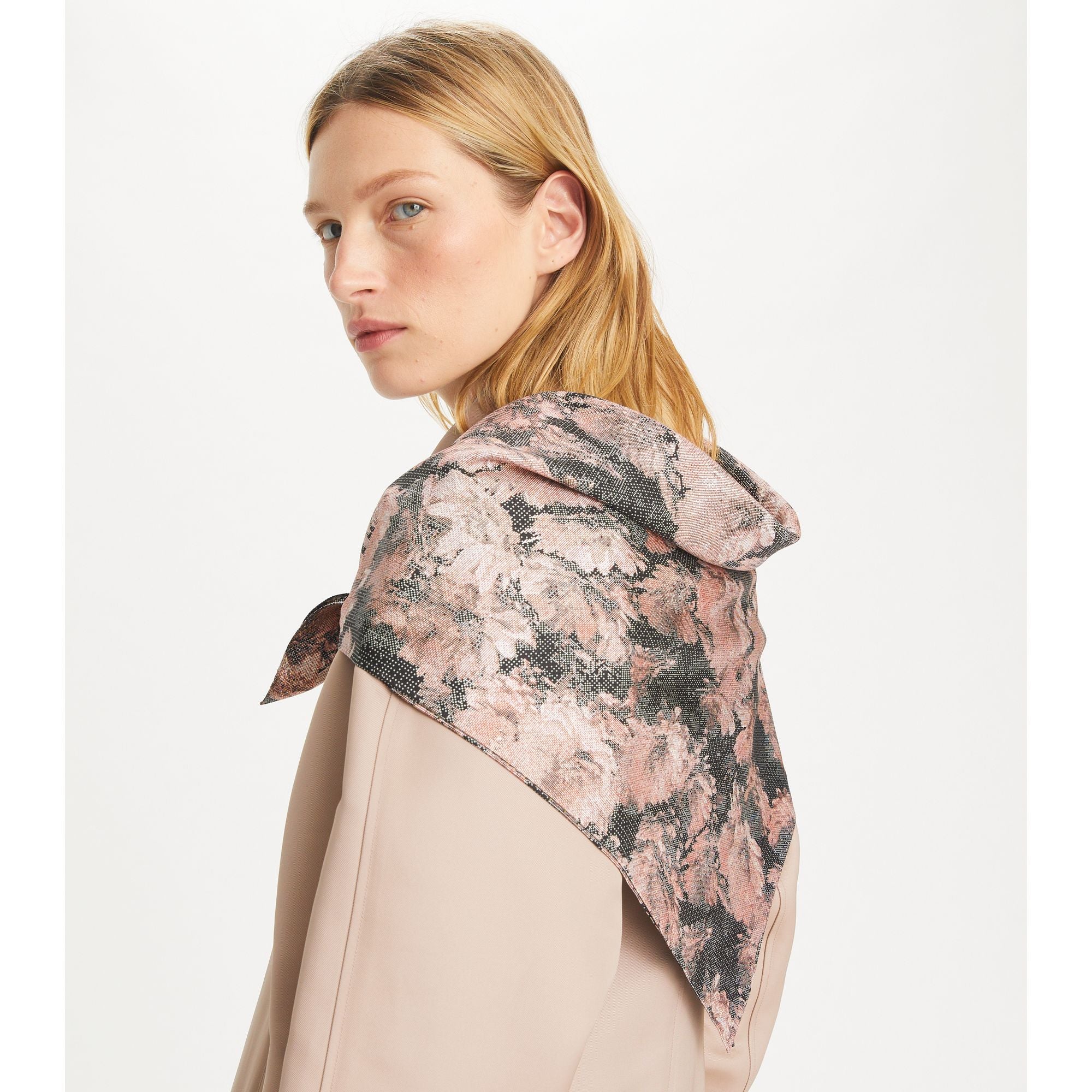 Women Pixel Flower Silk Square Scarf - Pixel Flower Silk Square Blush