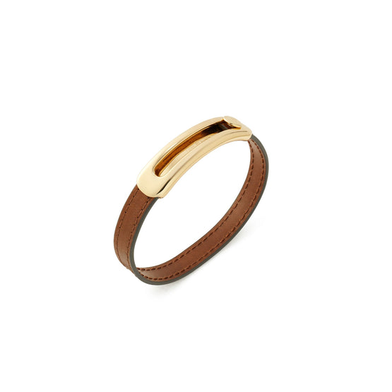Women Pierced Slider Bracelet - Tory Gold / Cuoio