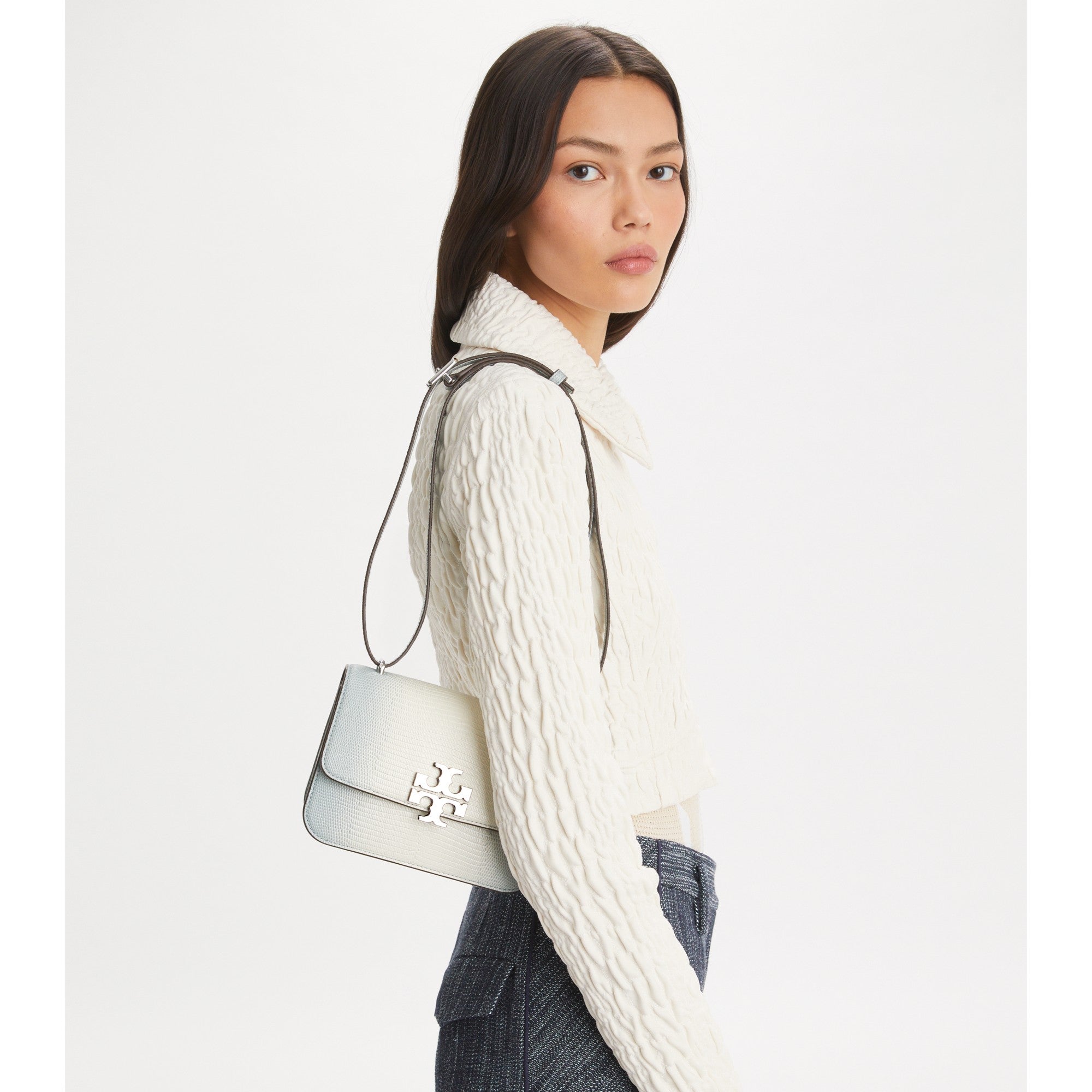 Women Eleanor Lizard Small Convertible Shoulder Bag - Blanc