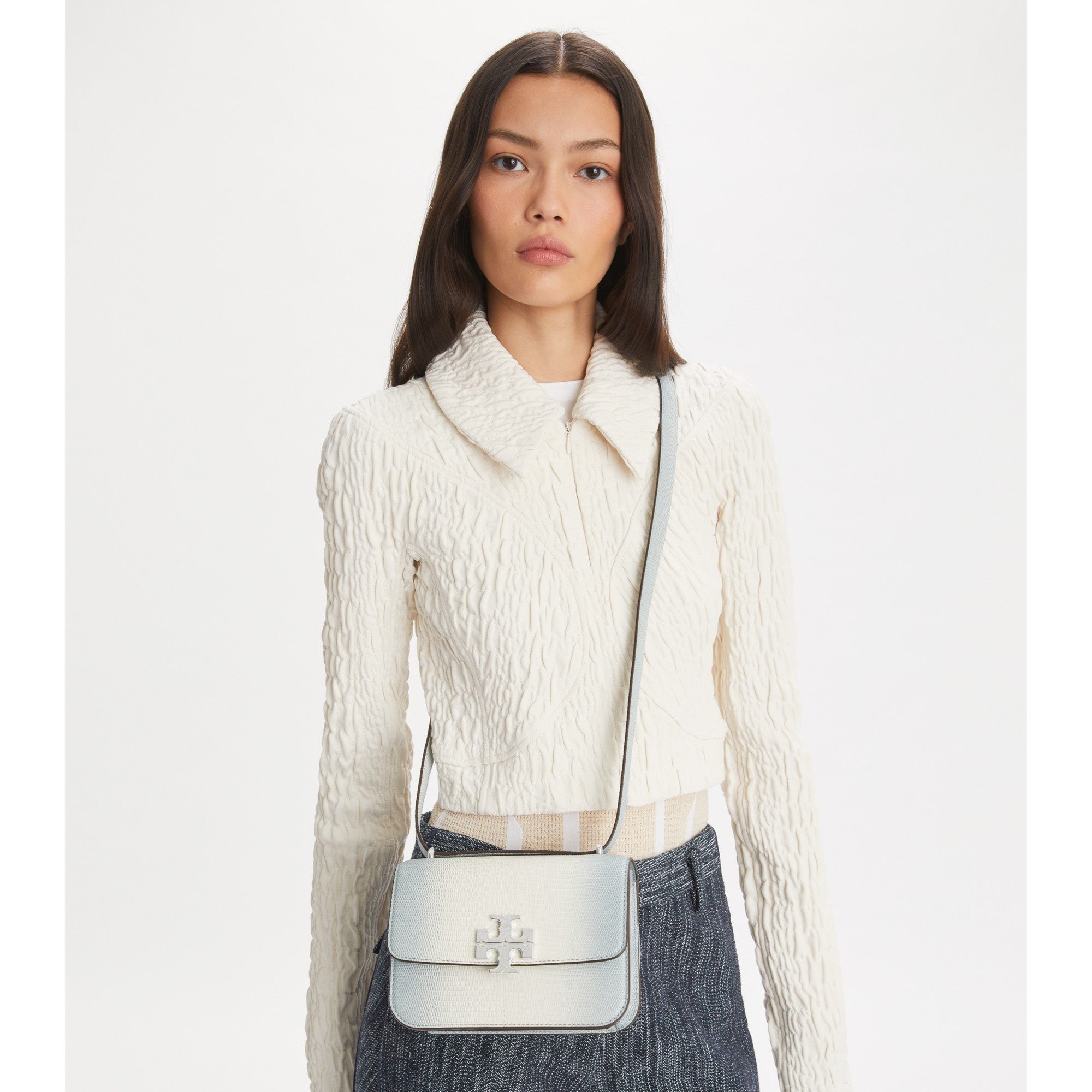 Women Eleanor Lizard Small Convertible Shoulder Bag - Blanc