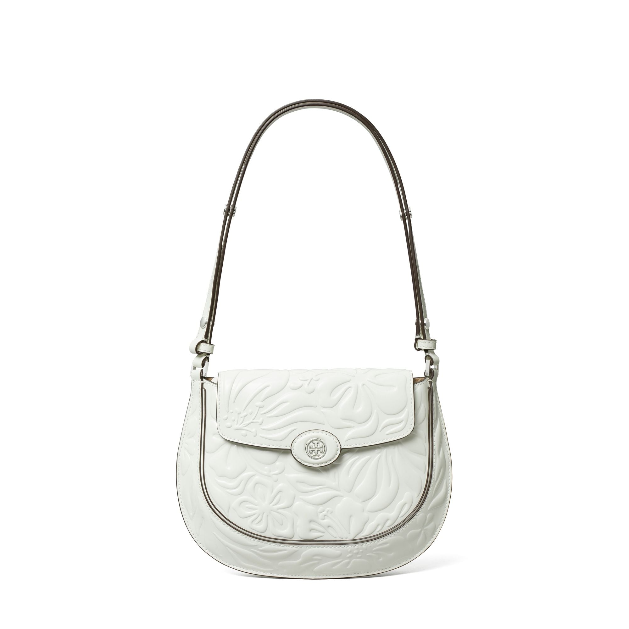 Women Robinson Floral Embossed Small Flap Bag - Blanc