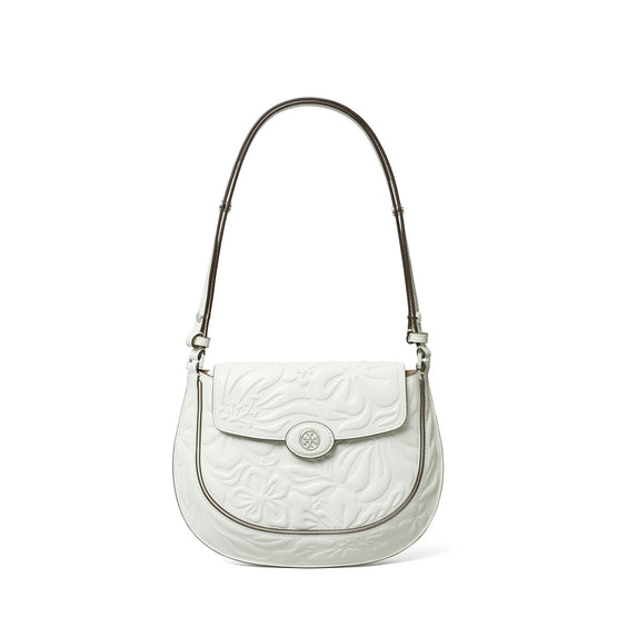 Women Robinson Floral Embossed Small Flap Bag - Blanc