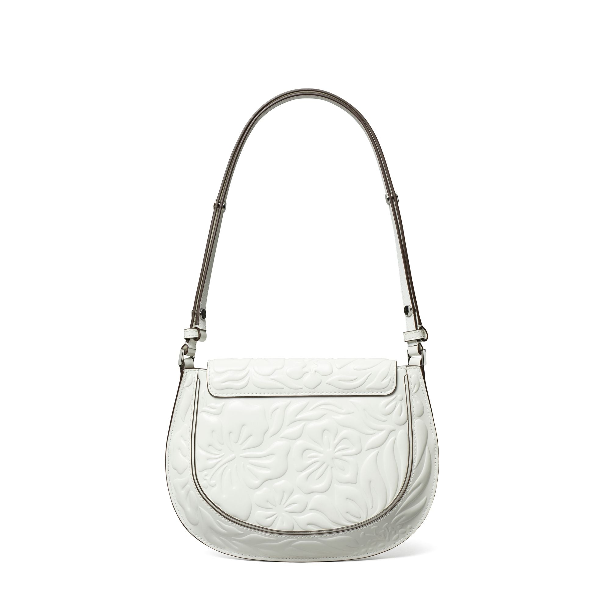 Women Robinson Floral Embossed Small Flap Bag - Blanc