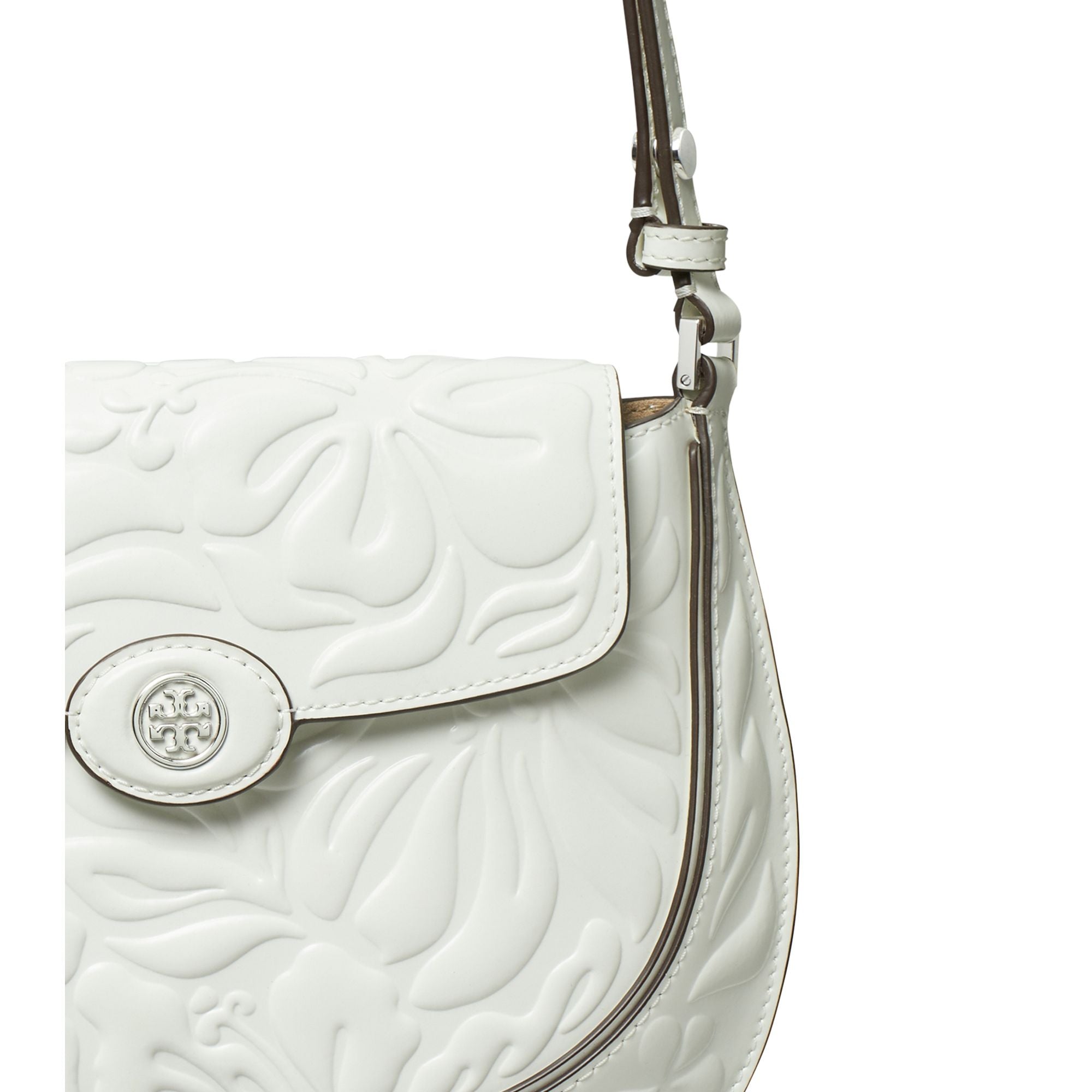 Women Robinson Floral Embossed Small Flap Bag - Blanc