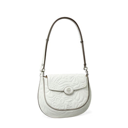 Women Robinson Floral Embossed Small Flap Bag - Blanc