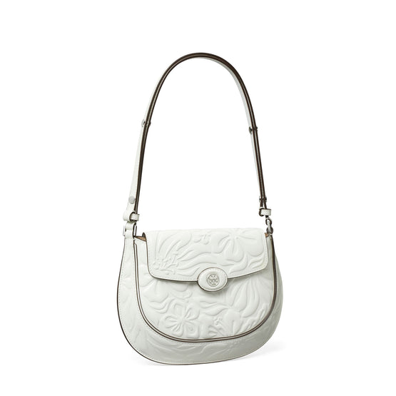 Women Robinson Floral Embossed Small Flap Bag - Blanc