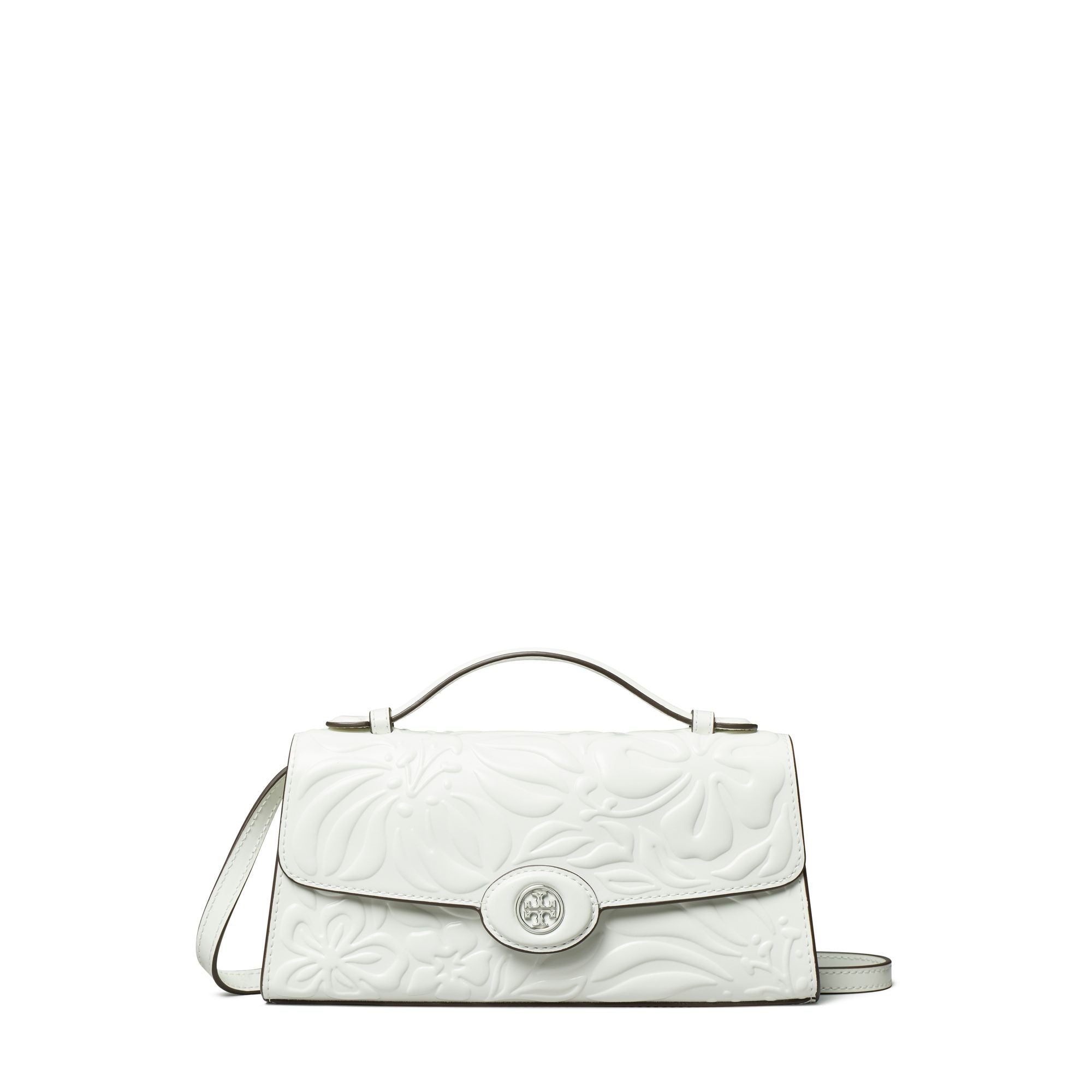 Women Robinson Floral Embossed Top Handle Chain Wallet - Blanc