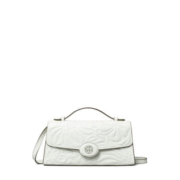 Women Robinson Floral Embossed Top Handle Chain Wallet - Blanc