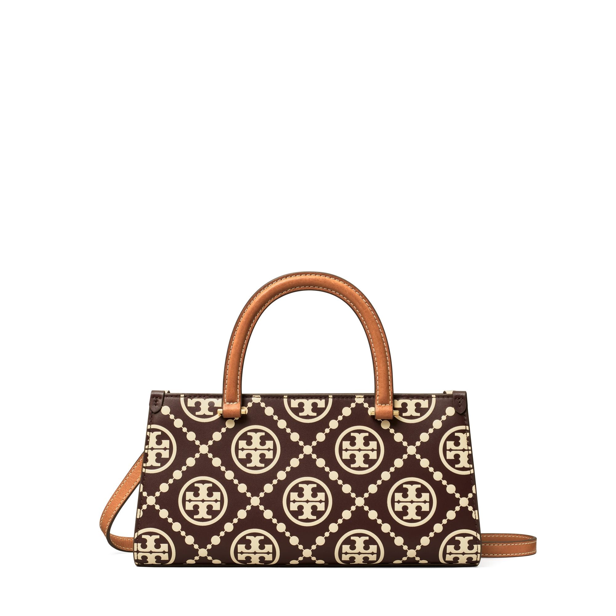 Women T Monogram Contrast Embossed East-West Tote - Maroon / New Cream