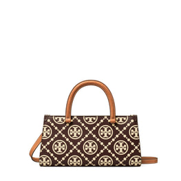 Women T Monogram Contrast Embossed East-West Tote - Maroon / New Cream