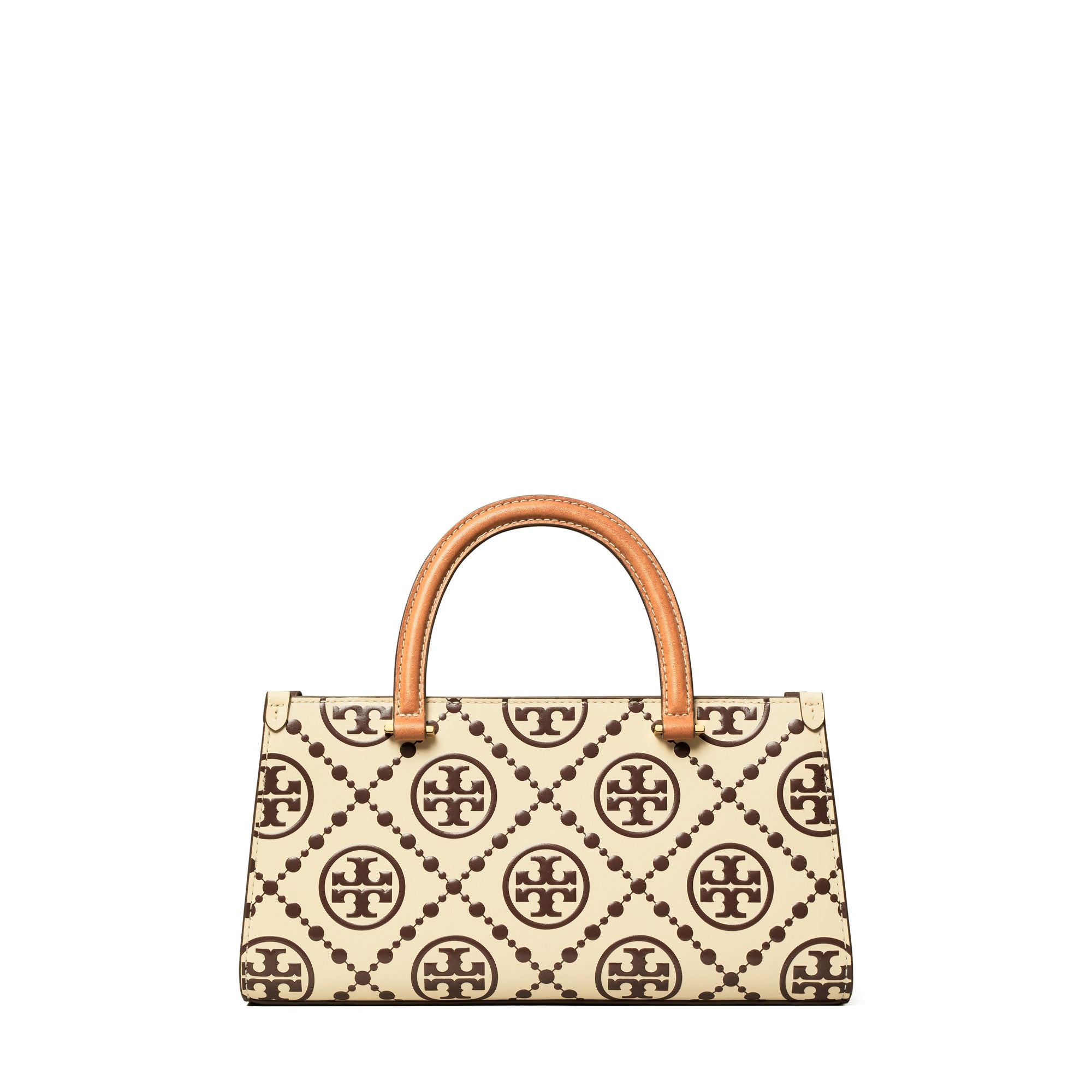 Women T Monogram Contrast Embossed East-West Tote - Maroon / New Cream