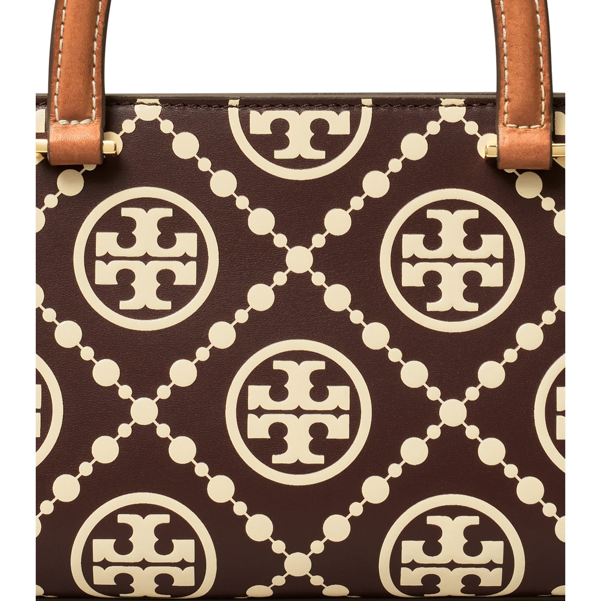 Women T Monogram Contrast Embossed East-West Tote - Maroon / New Cream
