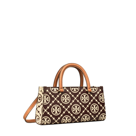 Women T Monogram Contrast Embossed East-West Tote - Maroon / New Cream