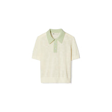Women Cotton Pointelle Logo Polo - New Ivory / Light Peppermint