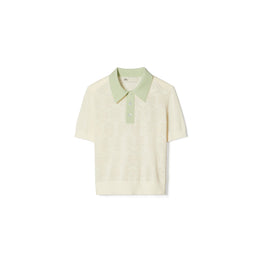 Women Cotton Pointelle Logo Polo - New Ivory / Light Peppermint