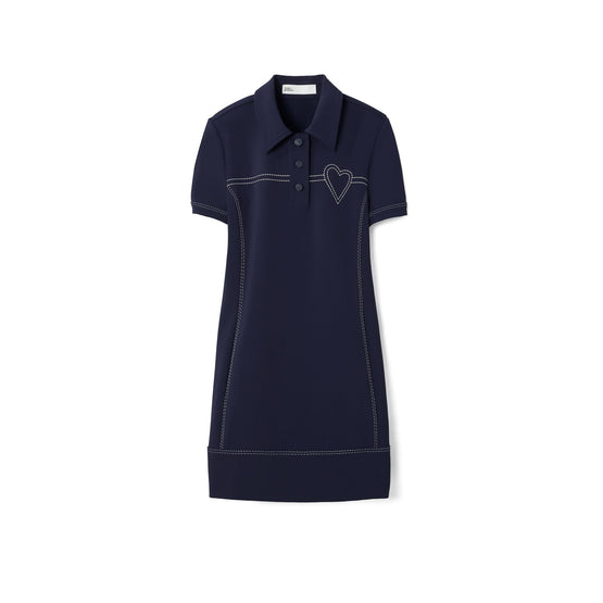 Women Pickstitch Stretch Polo Dress - Deep Navy