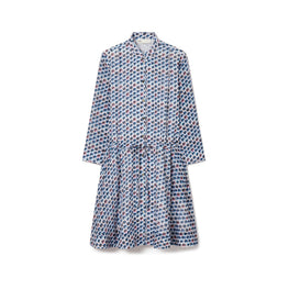 Women Printed Silk Cotton Mini Shirt Dress - Blue Candy Dots