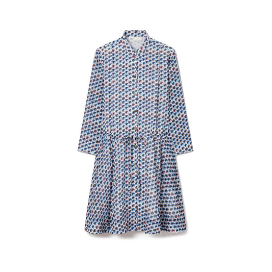 Women Printed Silk Cotton Mini Shirt Dress - Blue Candy Dots