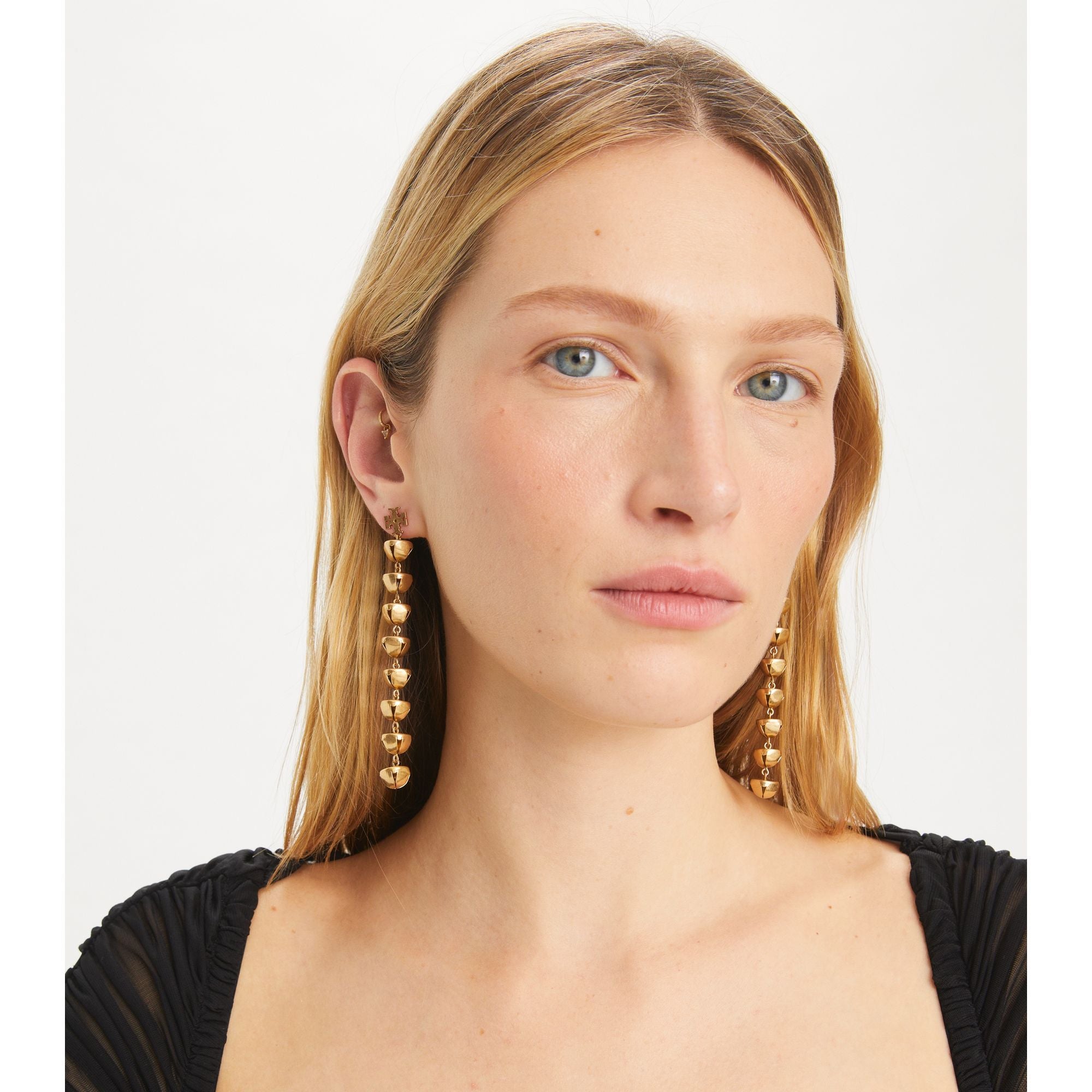 Women Bell Linear Earring - Antique Light Brass