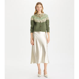 Women Embellished Wool Cardigan - Gray / Green Melange