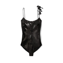 Women Faux Croc Bodysuit - Black