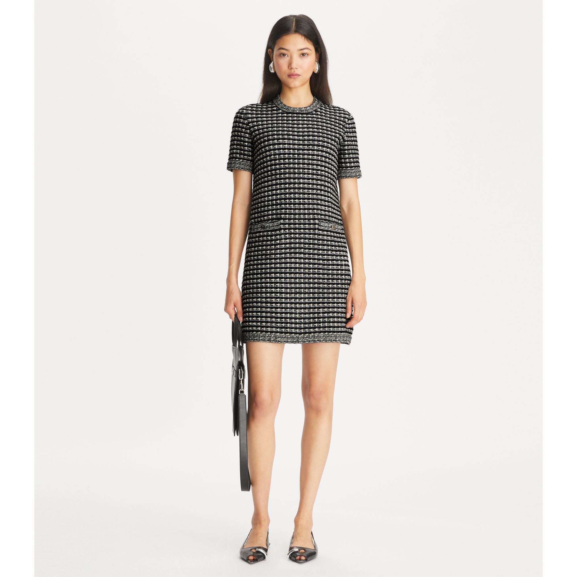 Women Tech Knit Tweed Dress - Black / Green