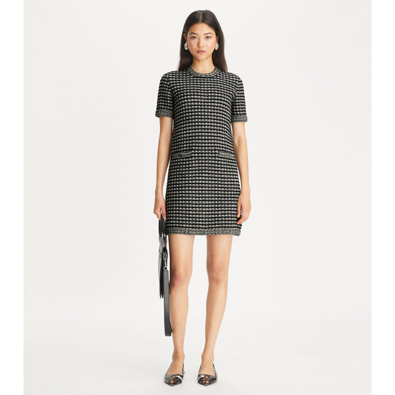 Women Tech Knit Tweed Dress - Black / Green