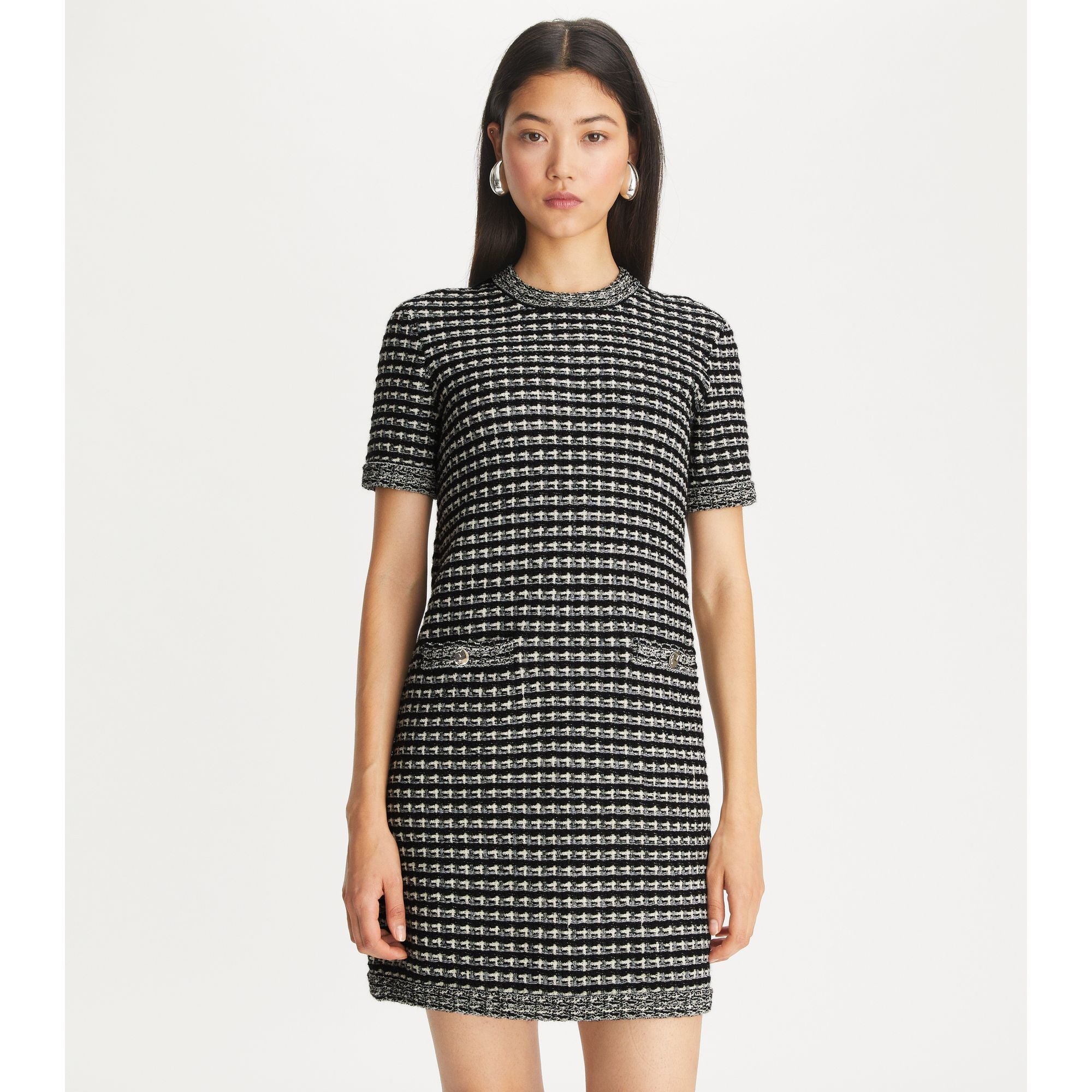Women Tech Knit Tweed Dress - Black / Green