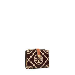 Women T Monogram Contrast Embossed Bi-Fold Wallet - Maroon / New Cream