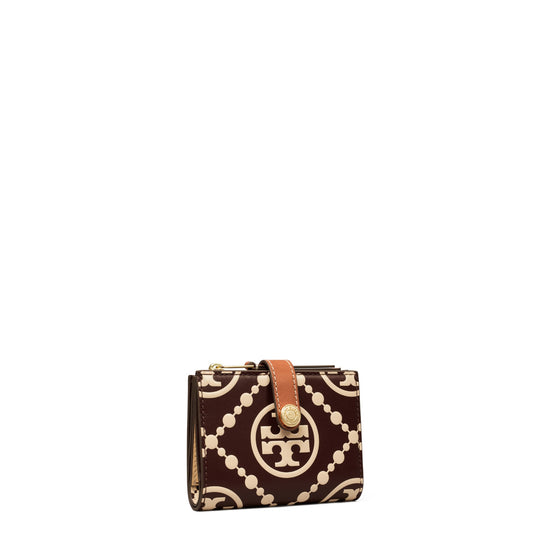 Women T Monogram Contrast Embossed Bi-Fold Wallet - Maroon / New Cream